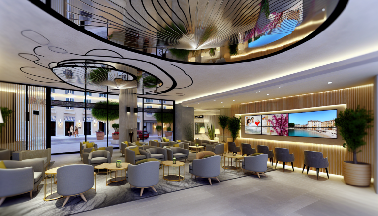 Accueil design d'un hotel luxueux avec écran d'affichage moderne