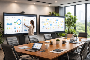 tableaux tactiles et intéractifs dans salle de réunion